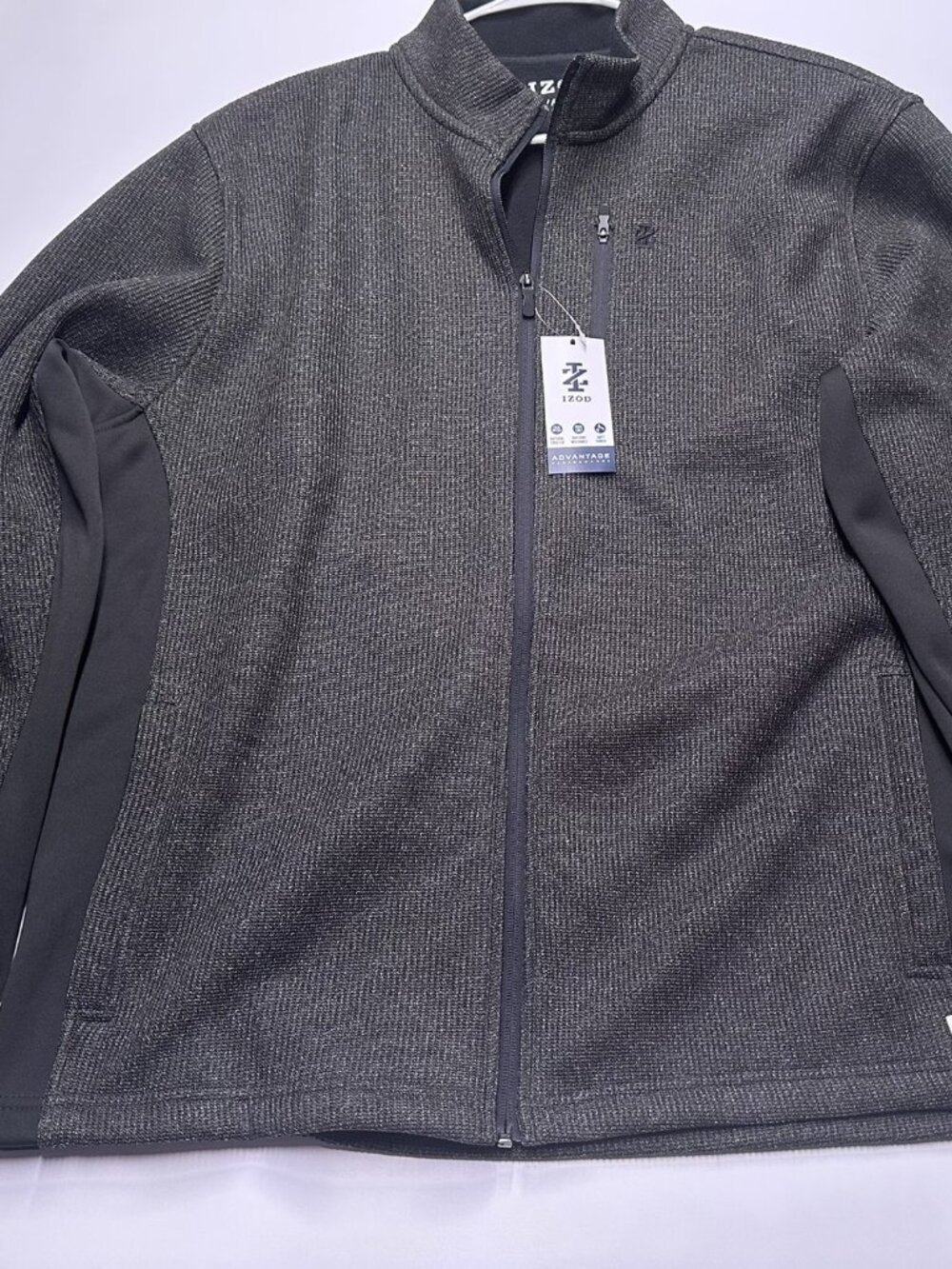 NWT IZOD Advantage Performance Shaker Fleece Full Zip Jacket Black Heather XL